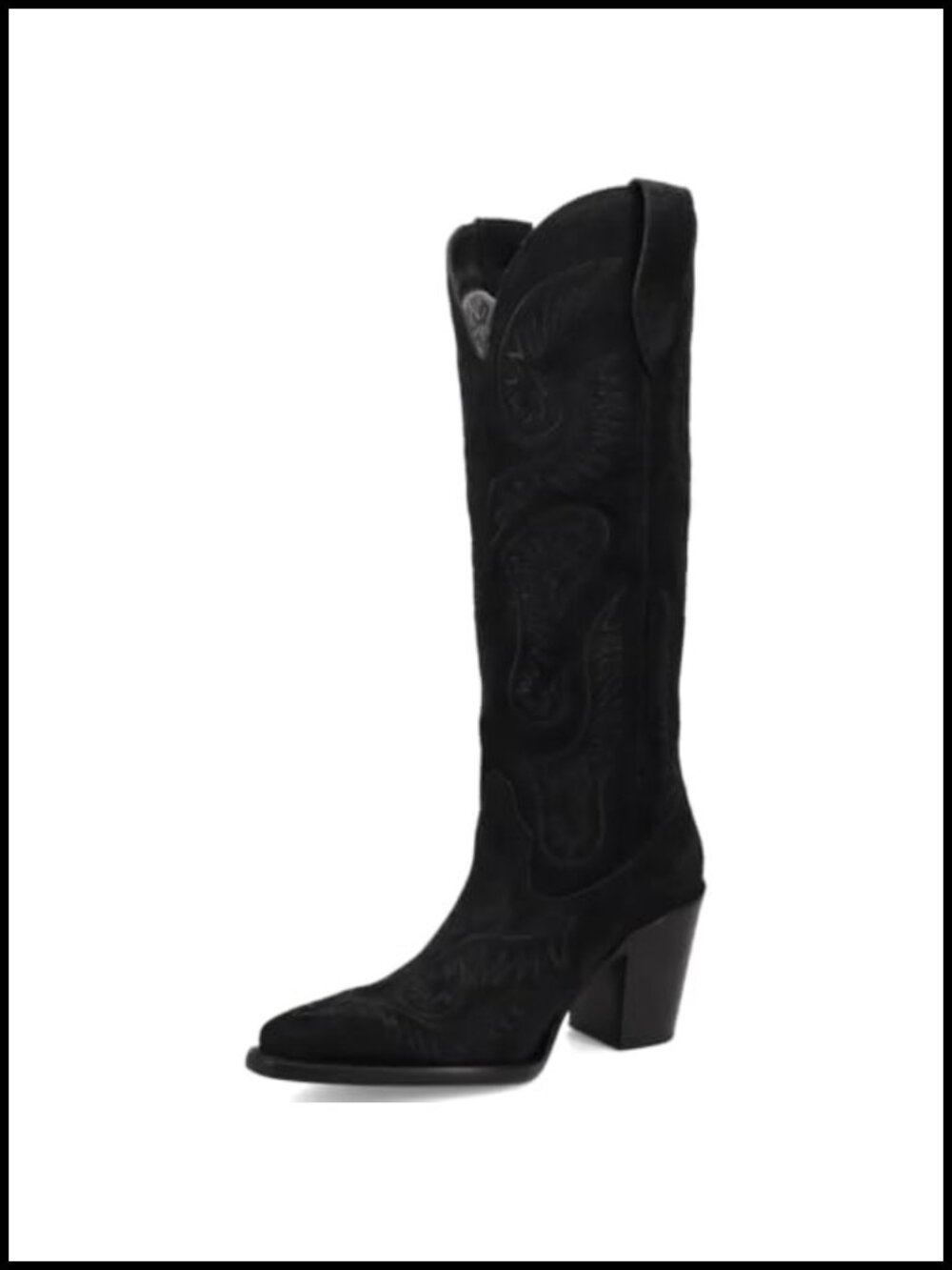 Women's Suede Cowboy Boots with Embroidery Pointed Toe Chunky Heels